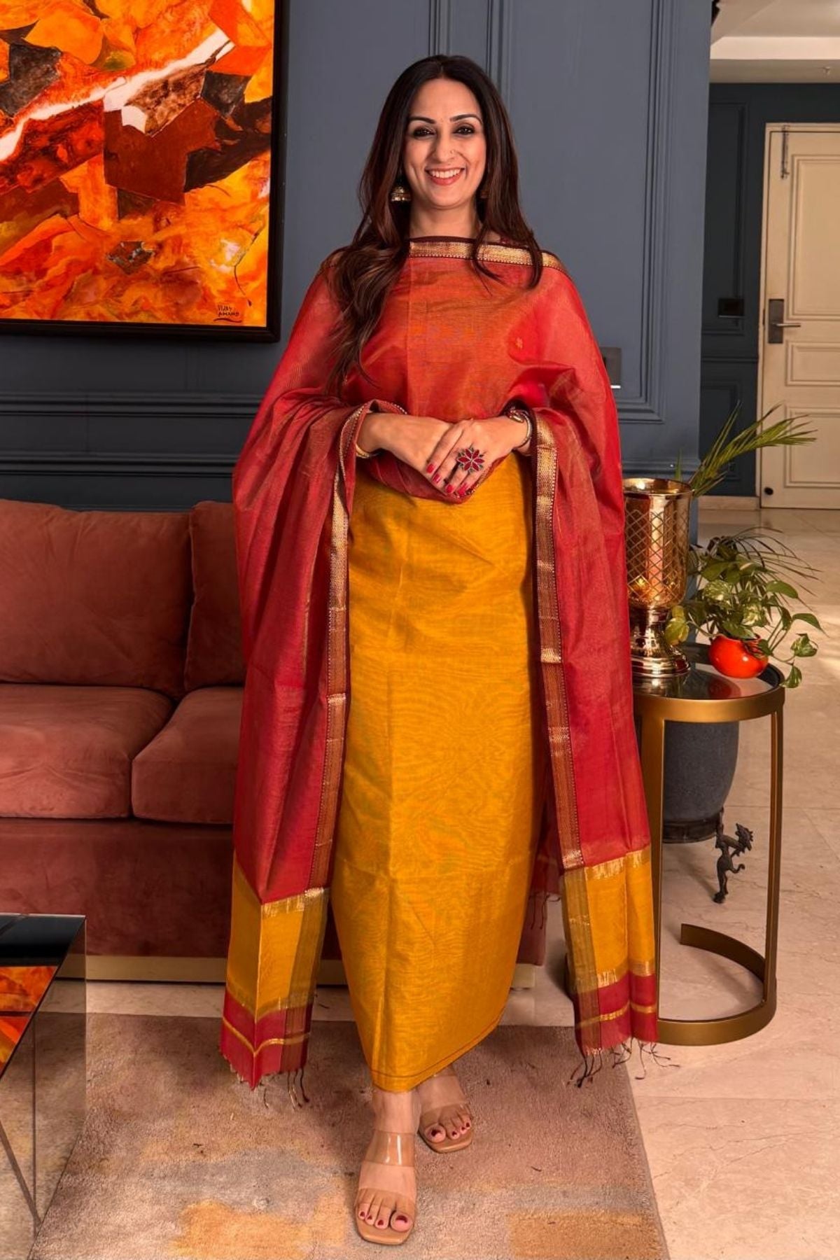 Handloom tissue Maheshwari silk kurta dupatta set